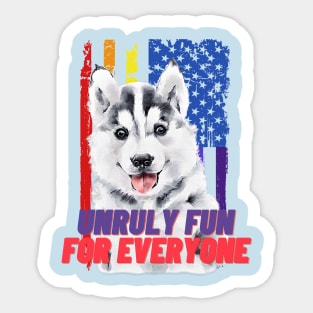 Unruly FUN for everyone (Husky puppy) Sticker